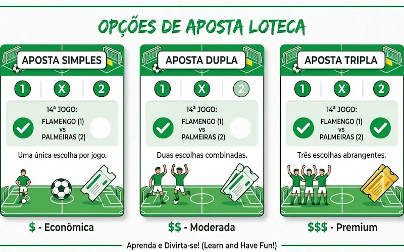 ilustração dos palpites duplos e triplos da Loteca com colunas marcadas